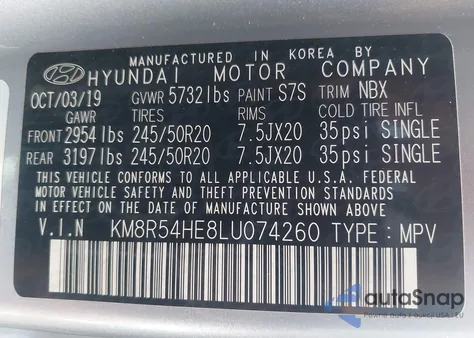 2020 Hyundai Palisade Limited из США, поврежденный, VIN KM8R54HE8LU074260